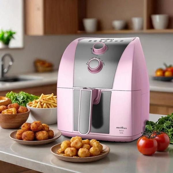 Imagem de Fritadeira Air Fryer Britânia Rosa Sem Óleo 1500w 5,5 Litros - 110V OU 220V