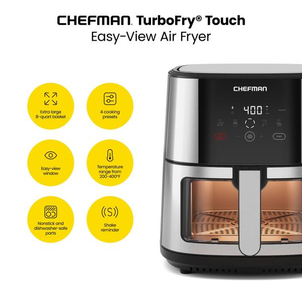 Imagem de Fritadeira Air Fryer Chefman Easy-View 8L com janela e 4 predefinições de aço inoxidável