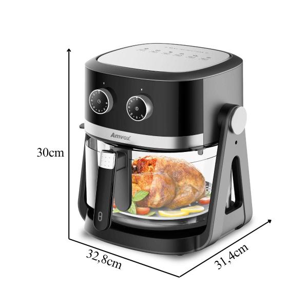 Imagem de Fritadeira Air Fryer com Função Panela  Elétrica Reverse 2 em 1 127v Cesto de Vidro 5l Arf 1150 Preto Amvox 