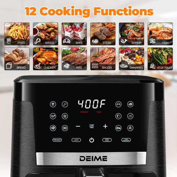 Imagem de Fritadeira Air Fryer DEIME 7.5L 1700W Forno sem óleo 12 predefinições pretas