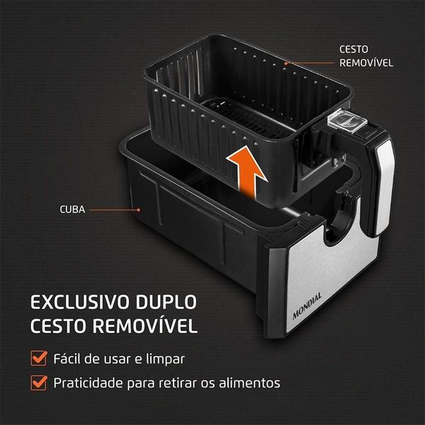 Imagem de Fritadeira Air Fryer Dual Duplo Cesto 8 Litros Afd-01-bi Mondial Preto/inox 220v