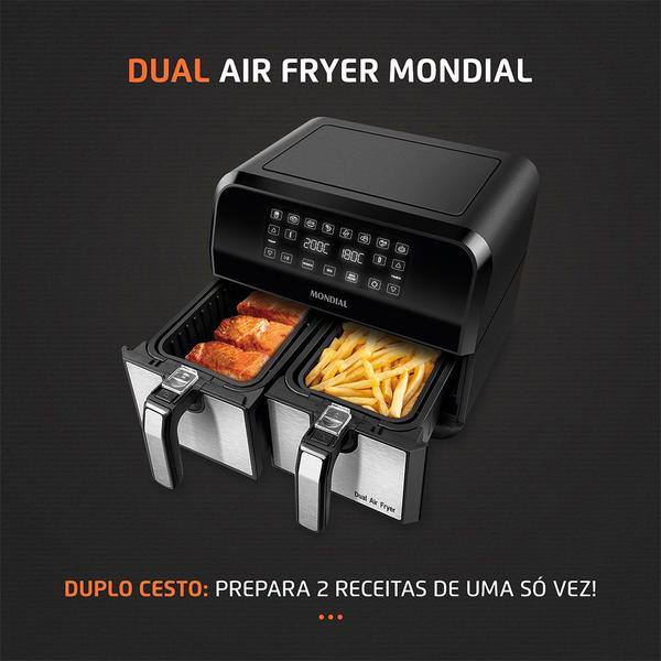 Imagem de Fritadeira Air Fryer Dual Duplo Cesto 8 Litros AFD-01-BI Mondial