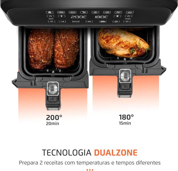 Imagem de Fritadeira Air Fryer Dual Duplo Cesto AFD-01-BI Mondial Antiaderente 8 Litros 220V