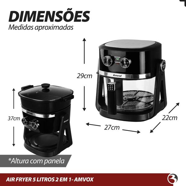 Imagem de Fritadeira Air Fryer Elétrico 5L 1500W Saudável Sem Óleo C/ Função Fogão + Panela Antiaderente Amvox