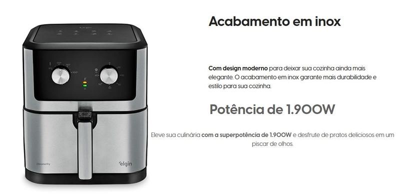 Imagem de Fritadeira Air Fryer Elgin Chrome Fry 8 Litros 1900W 127V Inox