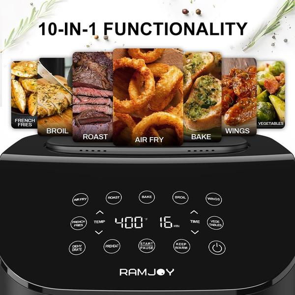 Imagem de Fritadeira Air Fryer RAMJOY 6.8L 10 em 1 Funções em Aço Inoxidável