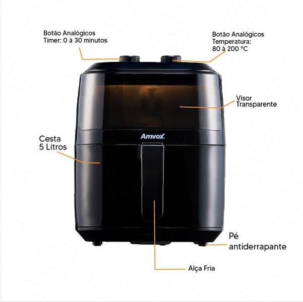 Imagem de Fritadeira Air Fryer Turbo Cyclo Amvox Arf 1250 5,5L 1400W 220V - Preto