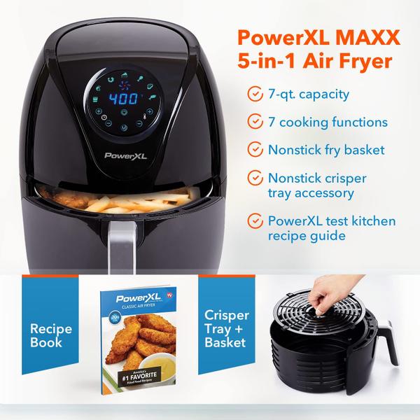 Imagem de Fritadeira de ar comprimido PowerXL Maxx Classic 7L Extra Hot Air Fry preta