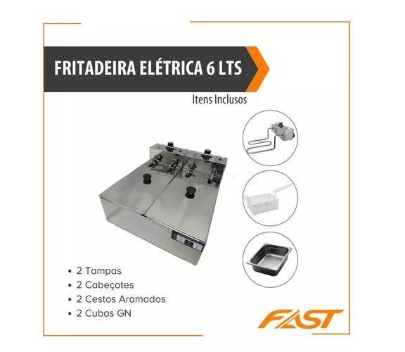 Imagem de Fritadeira Elétrica 2 Cubas 6 Litros 220v Óleo - Linha Profissional Com Termostato e Cesto de Fritura Para Óleo e Tampas