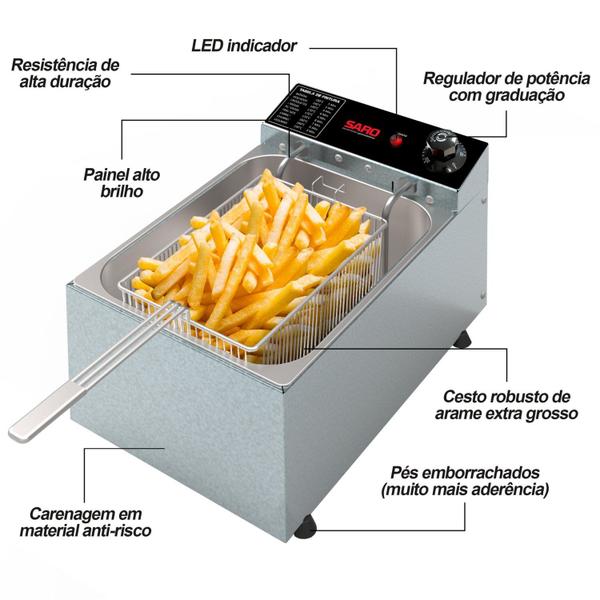 Imagem de Fritadeira Elétrica 2500W 1 Cuba 5,0 litros 127V 50-60 Hz FR11 Saro