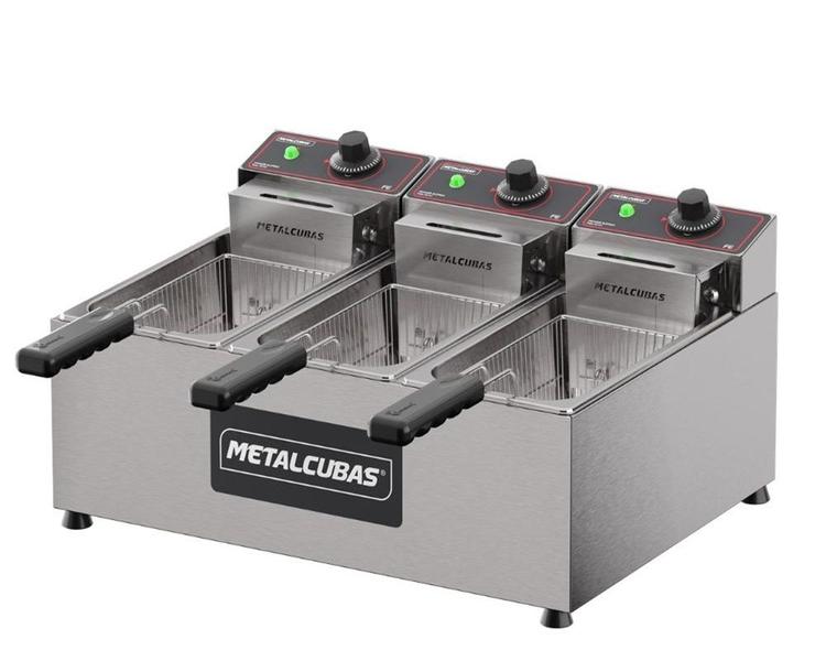Fritadeira Elétrica 6600w Com 3 Cubas E 9 Lts Metalcubas FE 3C 220v Imagem de Fritadeira Elétrica 6600w Com 3 Cubas E 9 Lts Metalcubas FE 3C 220v