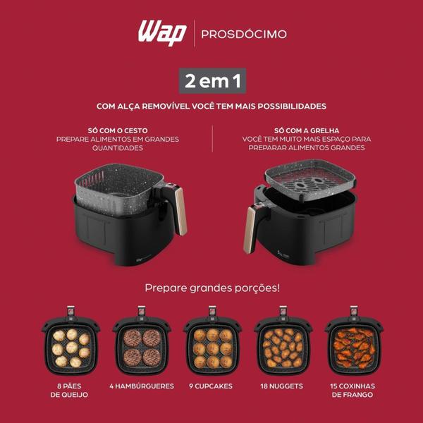 Imagem de Fritadeira Elétrica Air Fryer Grand Family 5,2L Antiaderente, Aviso Sonoro e Timer 60min 220v Wap