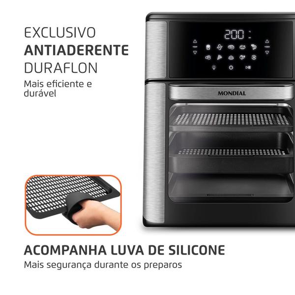 Imagem de Fritadeira Elétrica Air Fryer Mondial Forno Oven AFON-12L-BI-BC 12L Preta/Inox - 110V