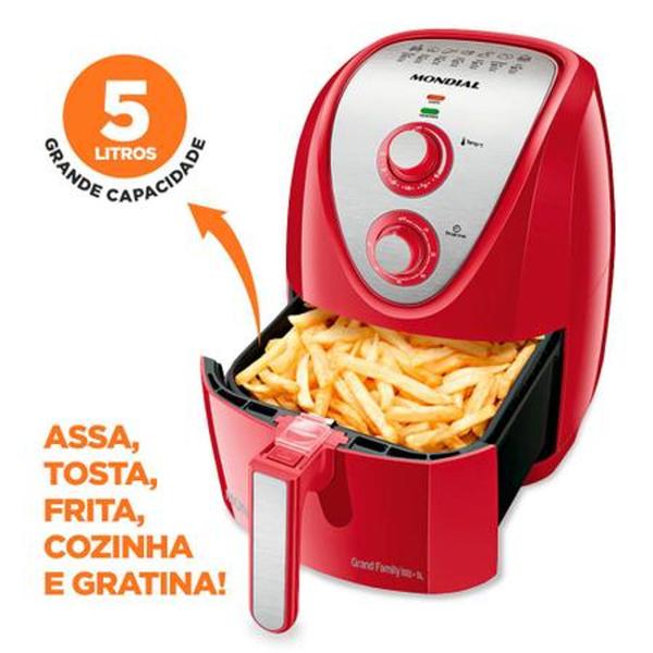 Imagem de Fritadeira Elétrica Air Fryer Mondial Grand Family Inox AFN-50-RI 5L Vermelha - 110V