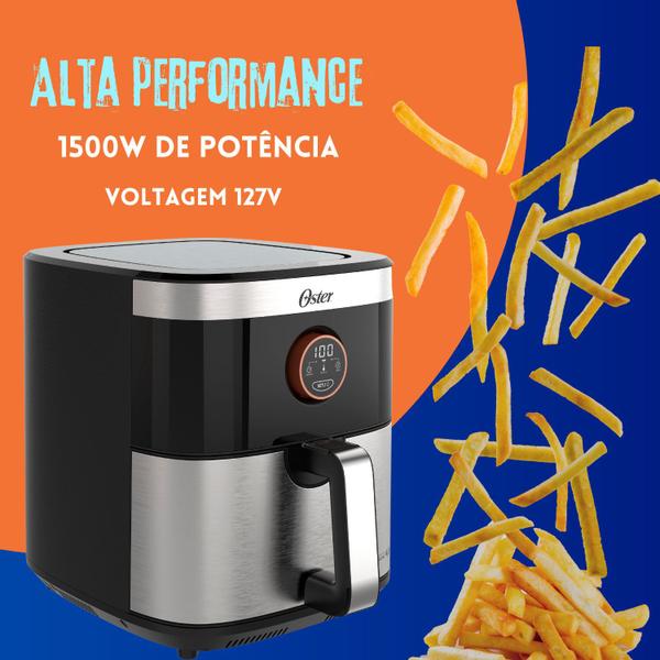 Imagem de Fritadeira Elétrica Air Fryer Oster Black Inox 2 Em 1 4,8L Função Desidratar Botão Digital 1500W Timer 60 Min