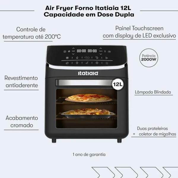 Imagem de Fritadeira Elétrica Air Fryer Sem Óleo 12L Itatiaia AFITA2004 2000W Preto/Prata 220V