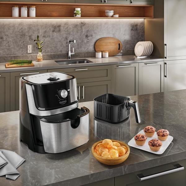 Imagem de Fritadeira Elétrica Air Fryer Sem Óleo 5L Dako com Painel Analógico 1700W Preto/Inox 220V