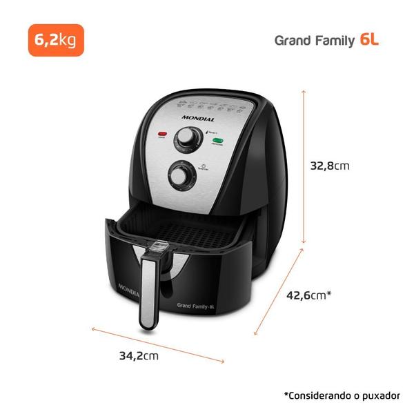 Imagem de Fritadeira Elétrica Air Fryer Sem Óleo 6L Mondial AFN-60-BI 1900W Preto/Inox 220V