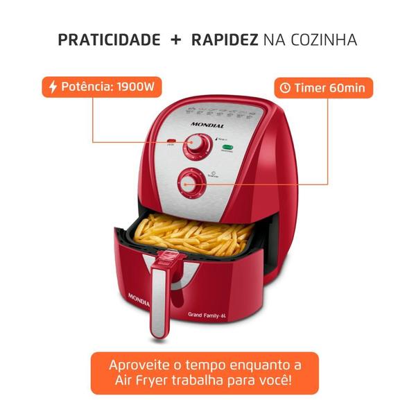 Imagem de Fritadeira Elétrica Air Fryer Sem Óleo 6L Mondial AFN-60-RI 1900W Vermelho/Inox 127V