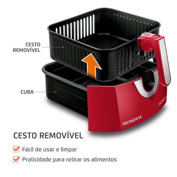 Imagem de Fritadeira Elétrica Air Fryer Sem Óleo 6L Mondial AFN-60-RI 1900W Vermelho/Inox 127V