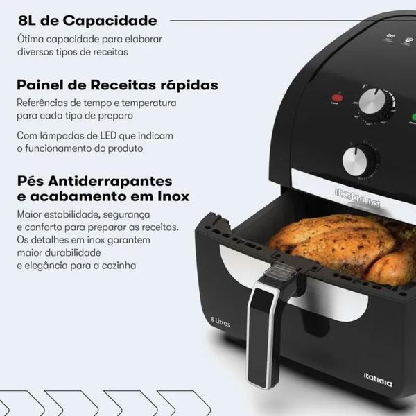 Imagem de Fritadeira Elétrica Air Fryer Sem Óleo 8L Itatiaia AFITA1003 1900W Preto/Prata 127V