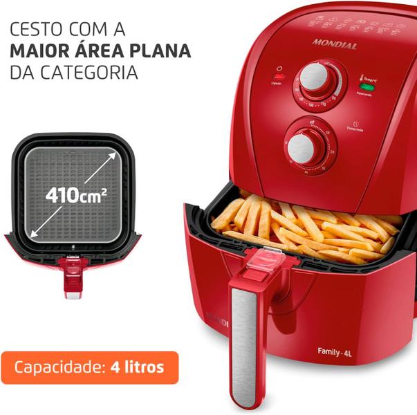 Imagem de Fritadeira Elétrica Air Fryer sem Óleo AFN-40-FR Mondial 4 Litros Vermelho 1500W 110V