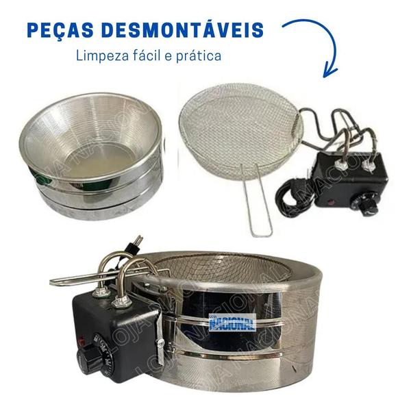 Imagem de Fritadeira Elétrica com Óleo 5L 110V Tacho Redondo Pastel Coxinha Batata Salgado Loja Nacional