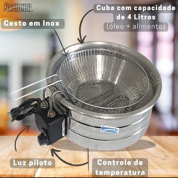 Imagem de Fritadeira Elétrica com Óleo 5L 220V Tacho Redondo Pastel Coxinha Batata Salgado Loja Nacional