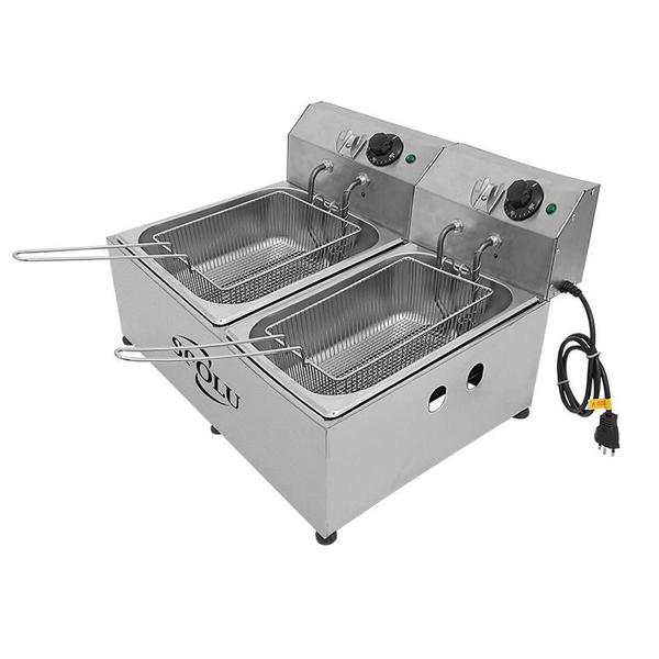 Imagem de Fritadeira Elétrica Industrial 2 Cubas 12L Óleo Inox 3000W 220v Spolu