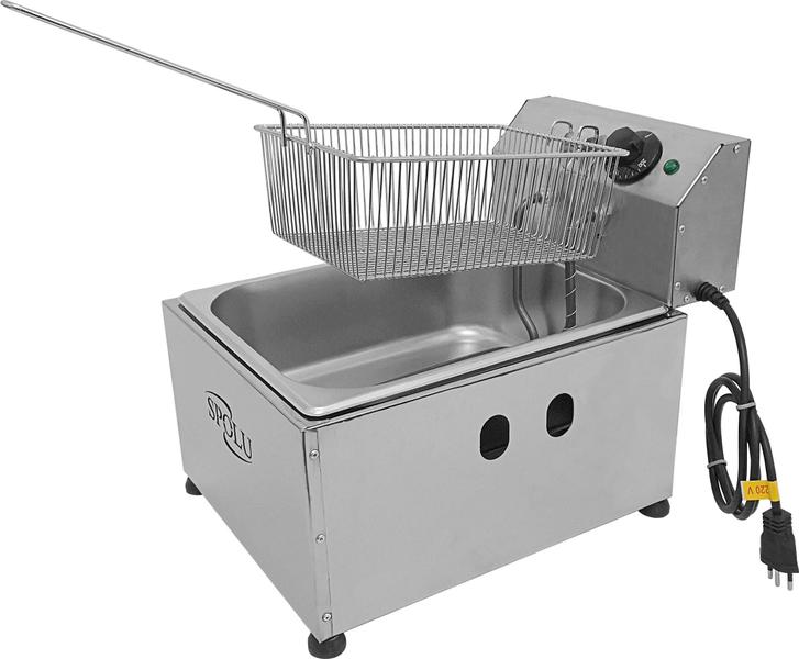 Imagem de Fritadeira Elétrica Industrial Profissional 1 Cuba Inox 6 Litros com Cesto Cromado e Tampa 3000W de Potência - SPL-570/572