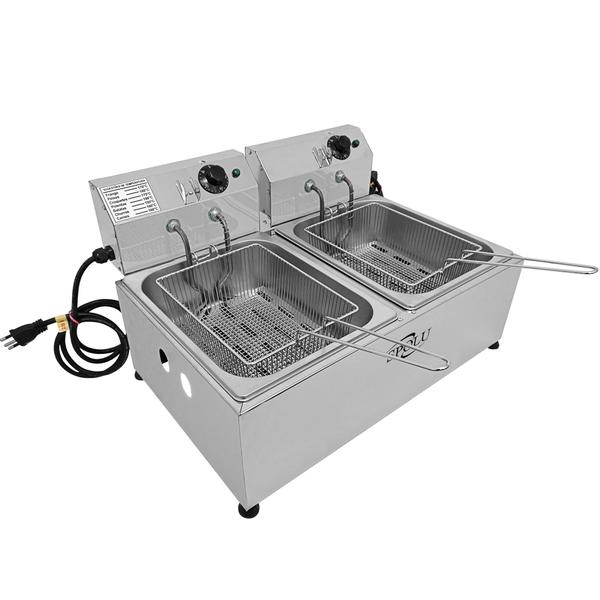 Imagem de Fritadeira Elétrica Industrial Profissional 2 Cubas Inox 6 Litros com Cesto Cromado e Tampa 3000W de Potência - SPL-571/573