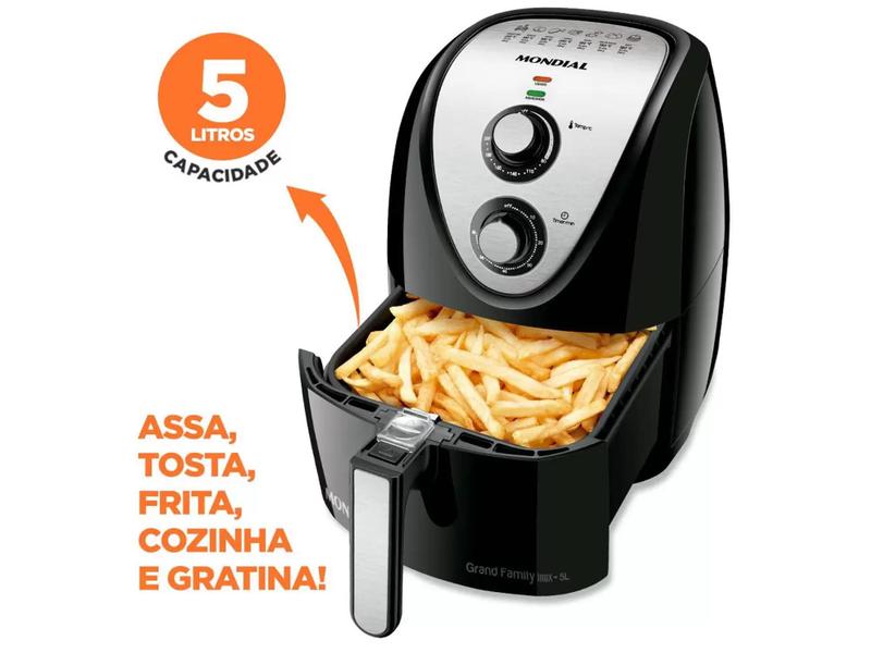 Imagem de Fritadeira Elétrica Mondial Grand Family Preta/inox 5 Litros 110v