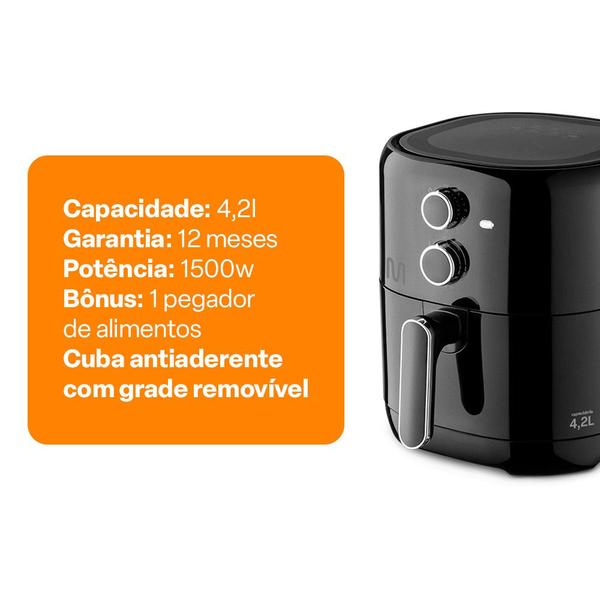 Imagem de Fritadeira Elétrica sem óleo Air Fryer 4,2 Litros 1500W 127V Preta Multi - GO207