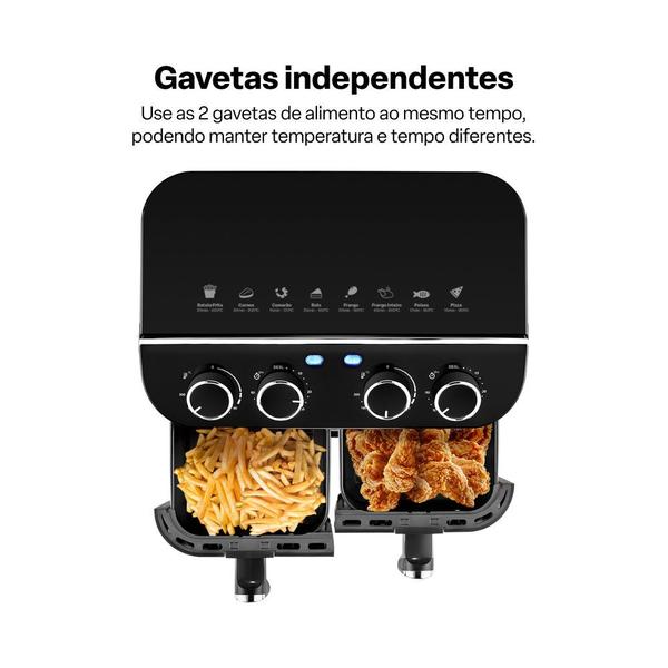 Imagem de Fritadeira Elétrica sem Óleo Air Fryer 8L Preta c/ 2 Gavetas 2500w 220v Multi - GO234