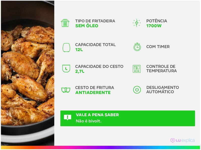 Imagem de Fritadeira Elétrica sem Óleo/Air Fryer Bella Cuccina BCFR05 Preta com Timer 12L