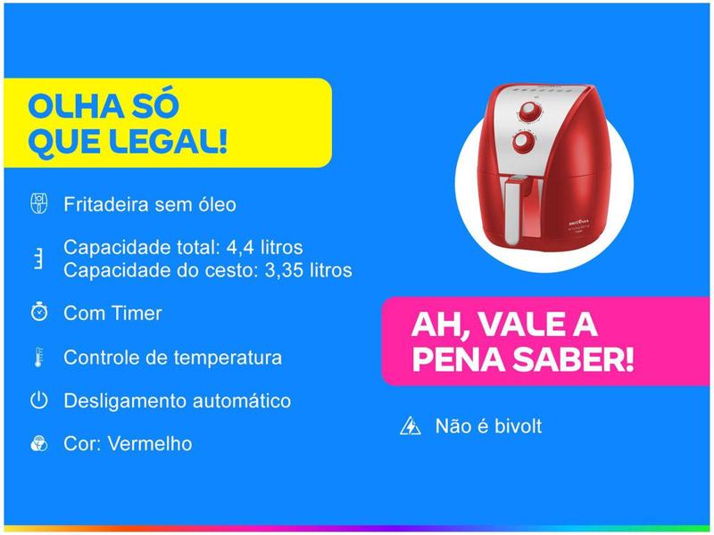 Imagem de Fritadeira Elétrica sem Óleo/Air Fryer Britânia - BFR11VI Vermelha 3,35L com Timer