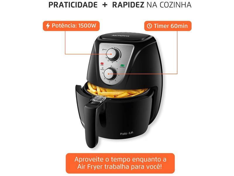 Imagem de Fritadeira Elétrica sem Óleo/Air Fryer Mondial AF-36-BI Preta com Timer