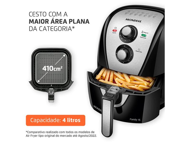 Imagem de Fritadeira Elétrica sem Óleo/Air Fryer Mondial Family AFN-40-BI Preto 4L com Timer