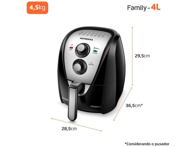 Imagem de Fritadeira Elétrica sem Óleo/Air Fryer Mondial  - Family AFN-40-BI Preto 4L com Timer