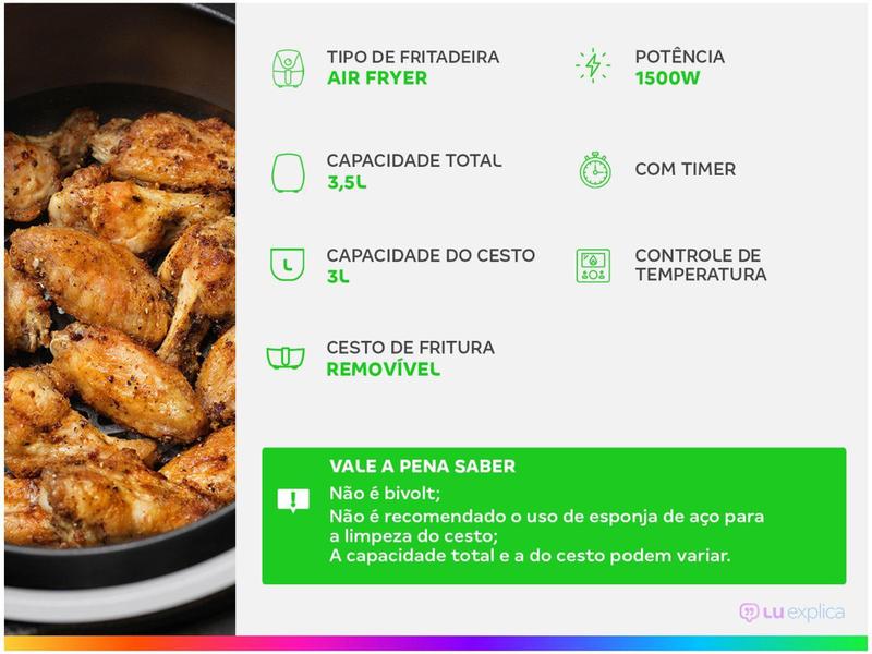 Imagem de Fritadeira Elétrica sem Óleo/Air Fryer Mondial - Family IV AF-30-I Preta 3,5L com Timer