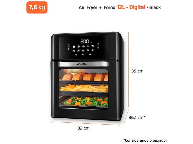 Imagem de Fritadeira Elétrica sem Óleo/Air Fryer Mondial Forno Oven AFON-12L-FB Preta 12L