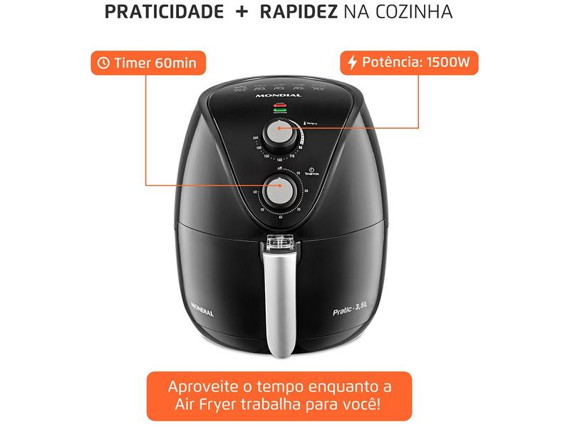 Imagem de Fritadeira Elétrica sem Óleo/Air Fryer Mondial Pratic AF-31 Preta 3,5L com Timer