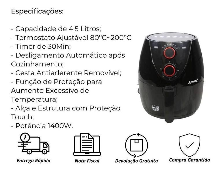 Imagem de Fritadeira Elétrica Sem Óleo Amvox Air Fryer 4,5 Litros 110v