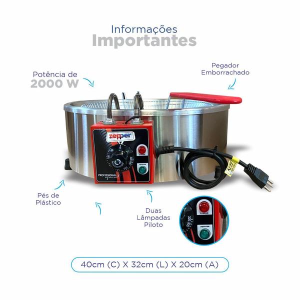 Fritadeira industrial Elétrica 3Litros aço inoxidável ZP03E - Zepper Imagem de Fritadeira industrial Elétrica 3Litros aço inoxidável ZP03E