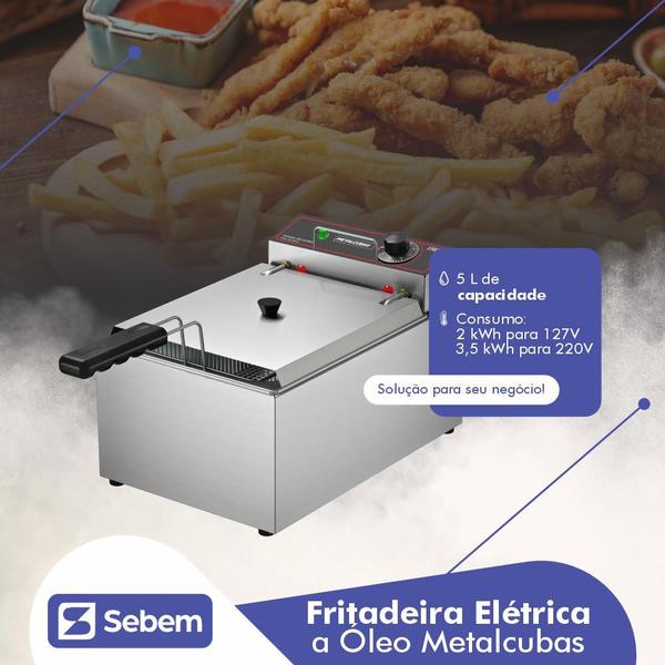 Imagem de Fritadeira Inox Elétrica a Óleo com Tampa Metalcubas 5 Litros FRCE 5