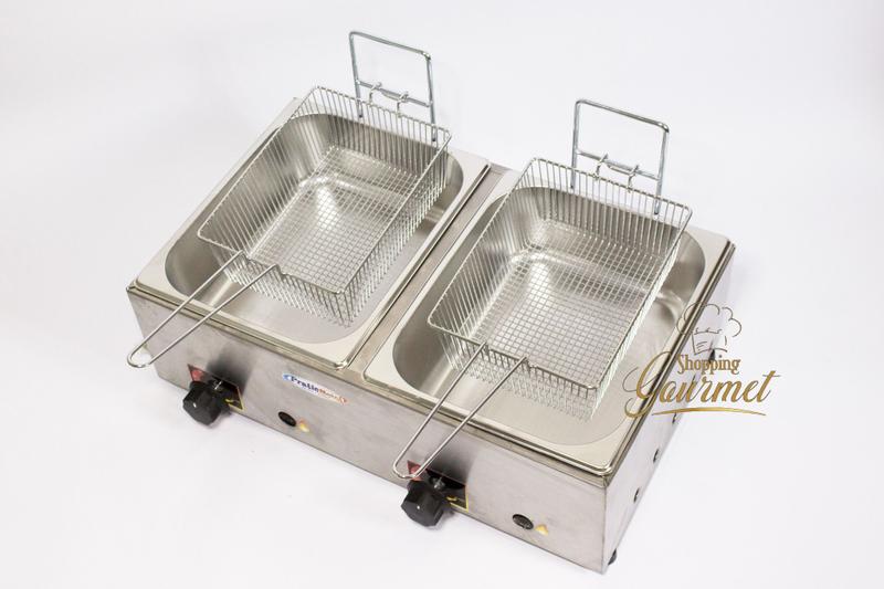 Imagem de Fritadeira Inox Profissional  A Gás 2 Cubas 5 Litros Cada Com Cesto De Fritura Pastel Salgados Porções