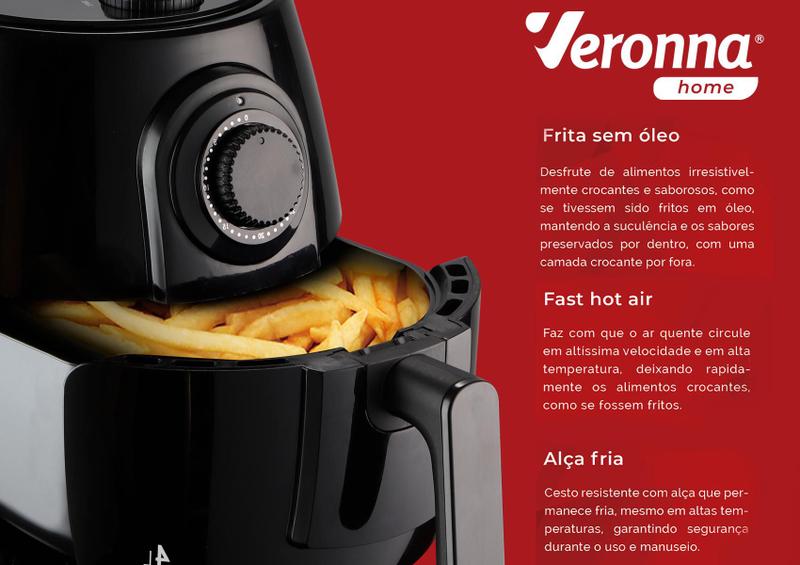 Imagem de Fritadeira Sem Óleo Air Fryer 4l Veronna Elleganza Vaf1400 Preto 110v