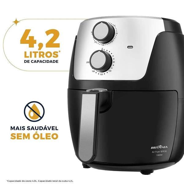 Imagem de Fritadeira sem Óleo Britânia BFR38  1500W, 4.2 Litros, Preto/Cinza