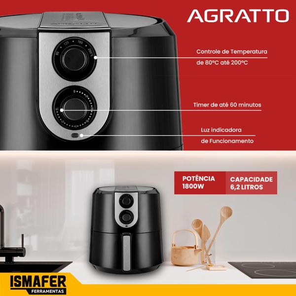 Imagem de Fritadeira Supremma Agratto Preta Mecânica 6,2l 1800w 220V