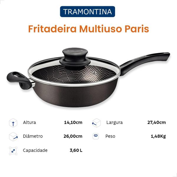 Imagem de Fritadeira Tramontina Paris Multiuso Antiaderente Starflon Max 26cm 3,6L 28518626